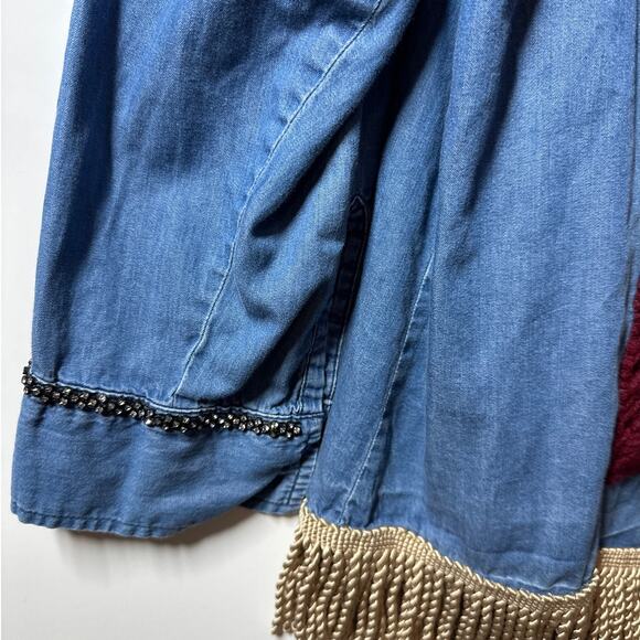 Denim Button-Up Upcycled Shirt Handcrafted Embellishments Boho Western Cotton 3X - Picture 8 of 15